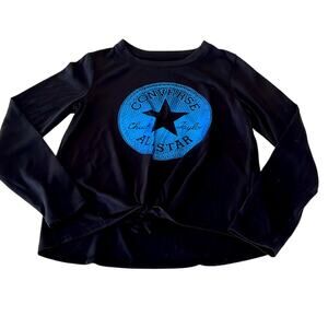 Converse All Star Black Tie-front Long Sleeve Shirt Size Youth Medium (10/12)